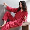 Pajamas women's spring and autumn woven pure cotton long-sleeved thin middle-aged mother autumn cotton loungewear can be worn outside set