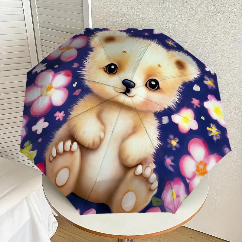 

1pc Cute Lion Cub with Flowers Umbrella with Plastic Handle,Suitable for All Seasons Home Travel Outdoor UmbrellaDD409