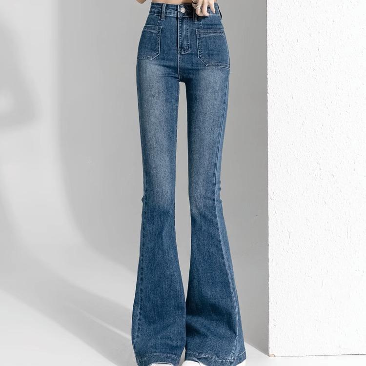 

Women s Retro High-Waist Flared Jeans - Summer Style Straight-Leg Trousers XS чорний