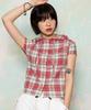 Wxts020 Check Hooded Short Sleeve Blouse (Red)