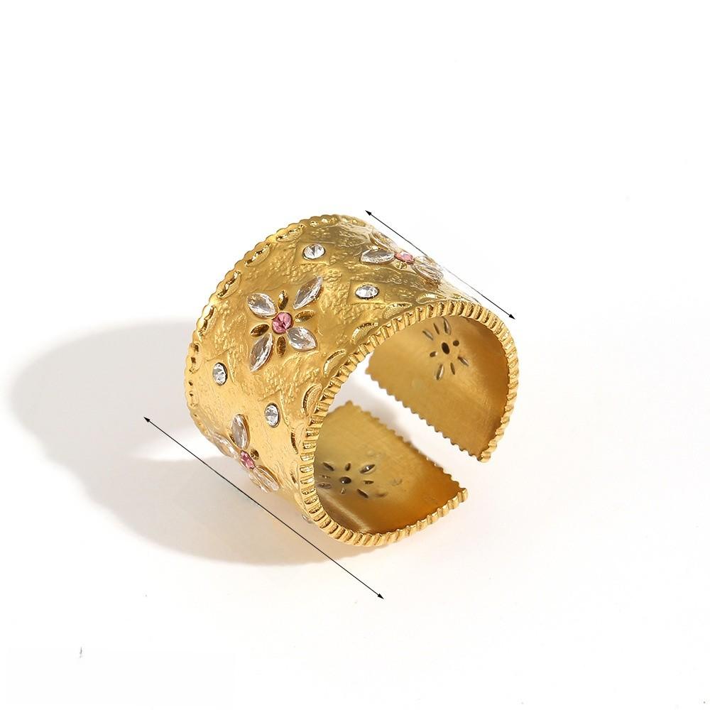 Style Geometric Stainless Steel Ring With Water Diamond Embedding For Women