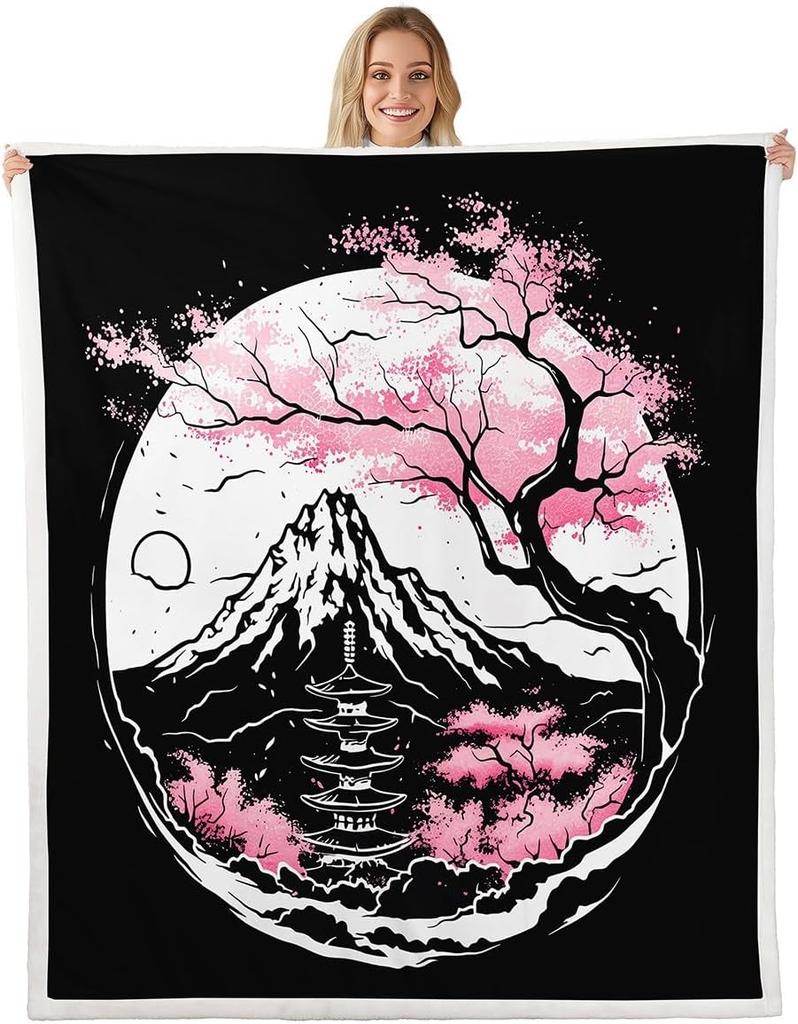 GUOYU Blanket Cat Anime Fleece Throw Blanket Queen Japanese Retro Funny Cat Sherpa Blanket Boys Girls Japanese Style Plush Blanket Japanese