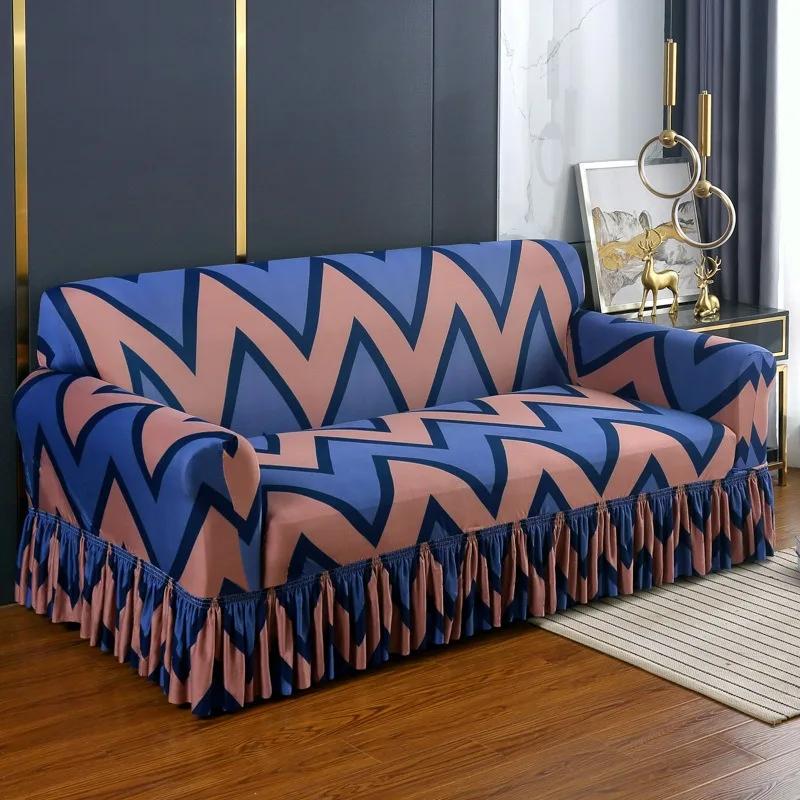 High Elastic Sofa Slipcover with Skirt Stretch Easy Fitted Armchair Sofa Covers 1/2/3/4-Seater Couch Slipcovers for Living Room