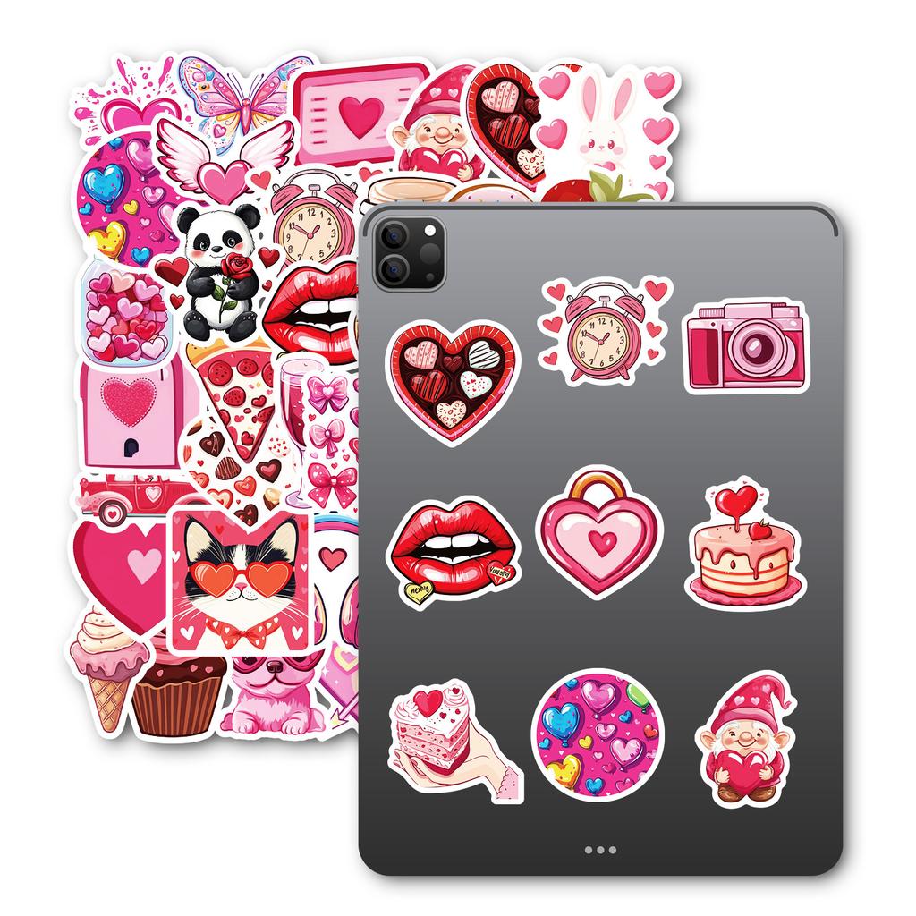50 PCS Kawaii Valentine Stickers - Cute Animal Decals for Phone Case, Cup, DIY Gifts