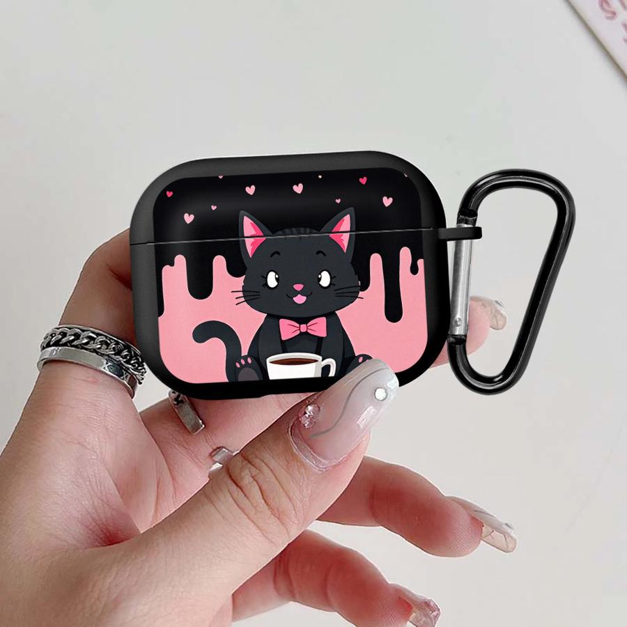 Pink-Black Love Coffee Cat Case For Airpods 1 3 Pro2 2 4 Pro Pro3 Earphone Cases Cover Airpods 1