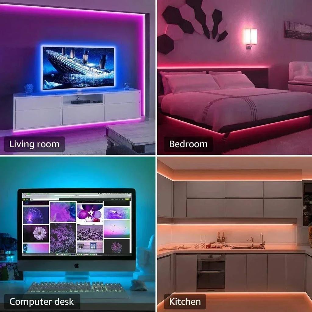 RGB LED Strip Light 5V USB – SMD 5050 Flexible Diode Tape with Bluetooth APP Music Sync & 24-Key Remote for Home Christmas Decoration