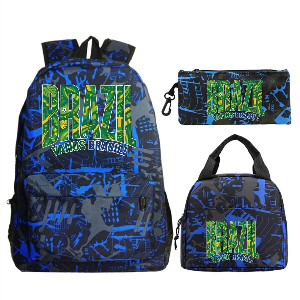 Fun Mexico Brazil Letter Print 3pcs Set Backpack Soccer Lover Kids Boys Girls Bagpack Pen Bag and Lunch Bags Suit Gifts