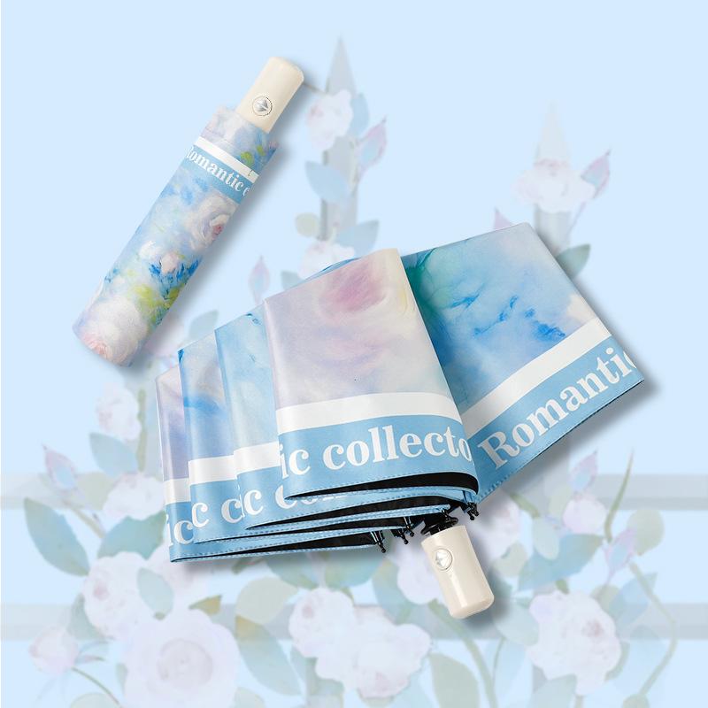 Triple Fold Umbrella Black Glue Chinese Style Peony Sun Protection Umbrella Anti UV Clear Umbrella Sun Umbrella Folding Umbrella