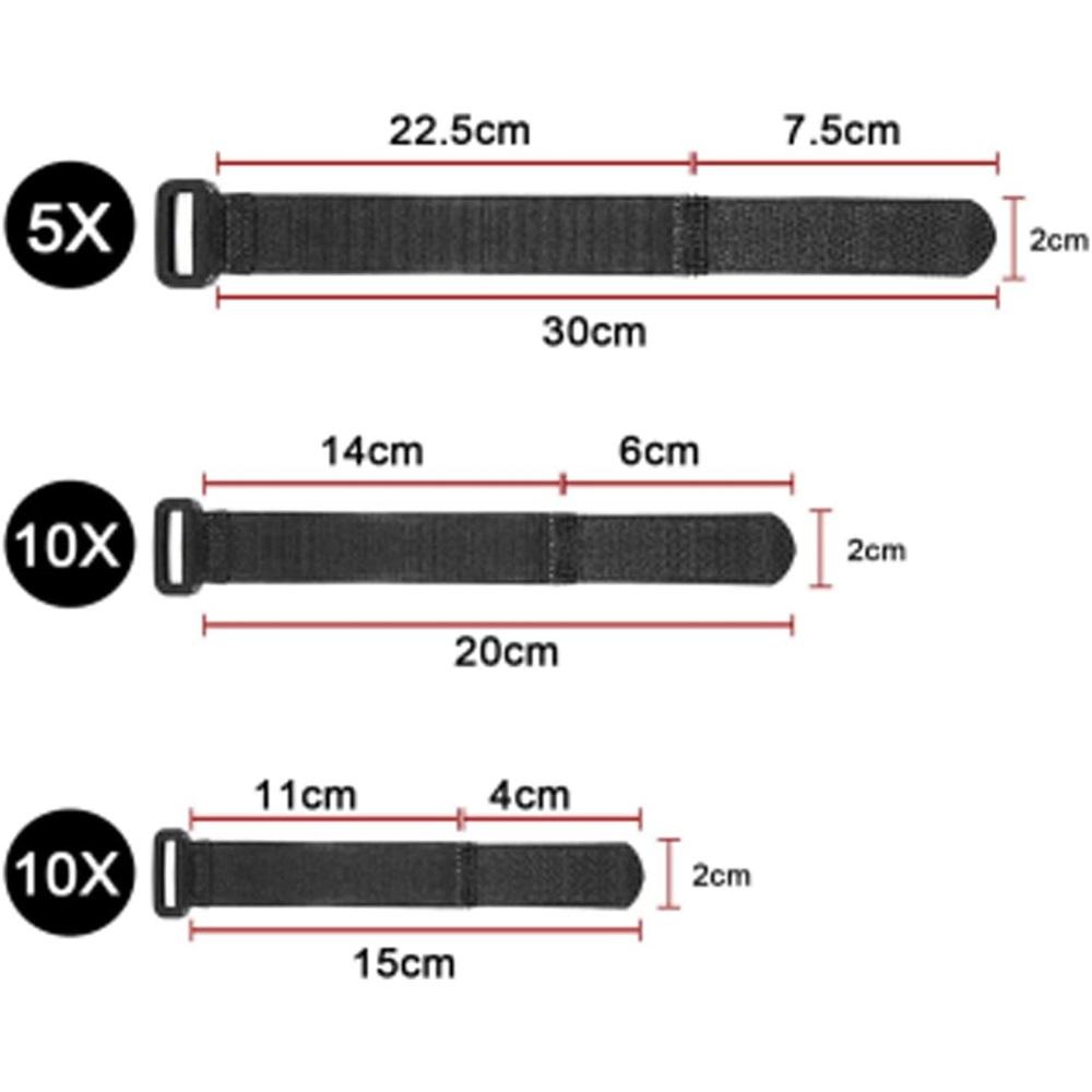 Pack Of 25 Reusable Nylon Cable Ties 15/20/30 Cm Lengths Black Universal Cable Ties For Cable Management, Cable Organiser