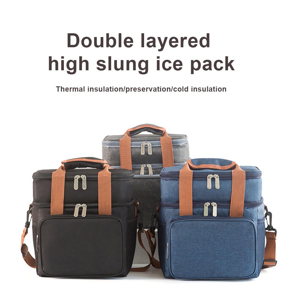 13L Expandable Food Bag with Side Pockets Portable Insulation Handbag Dual Compartments Insulated Lunch Bag for Camping Picnic