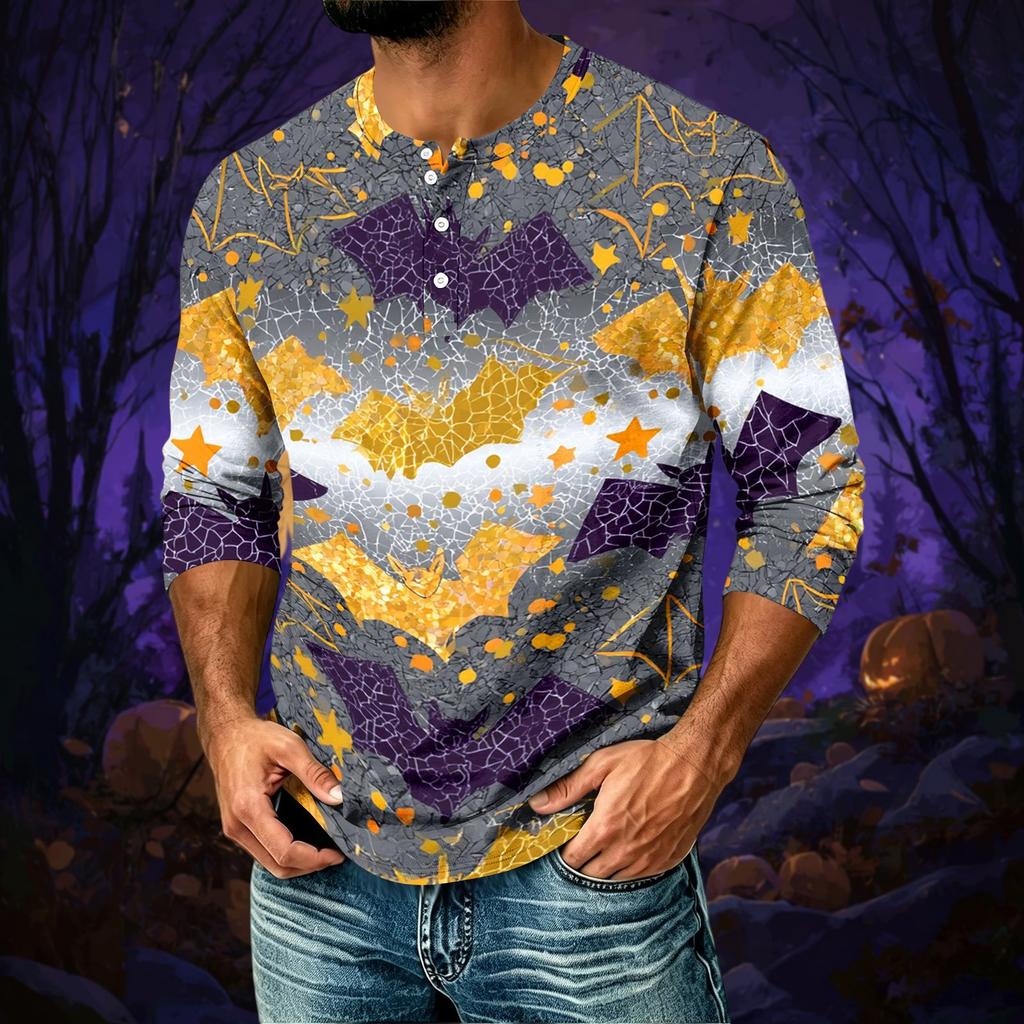 Men's Casual Halloween Print Raglan Three-Quarter Sleeve Shirt