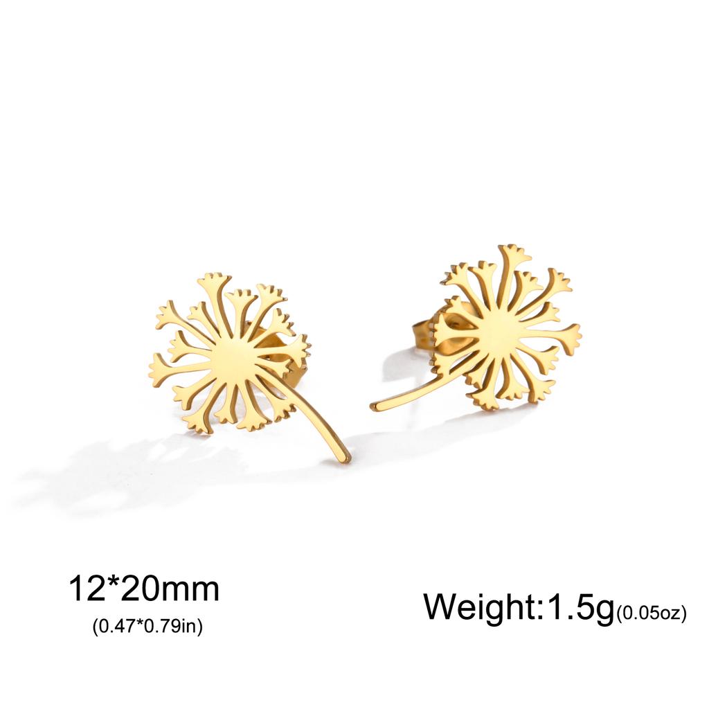 Teamer Dandelion Stud Earring for Women Girls Gold Color Stainless Steel Small Ear Studs Flower Style Fashion Zircon Gift