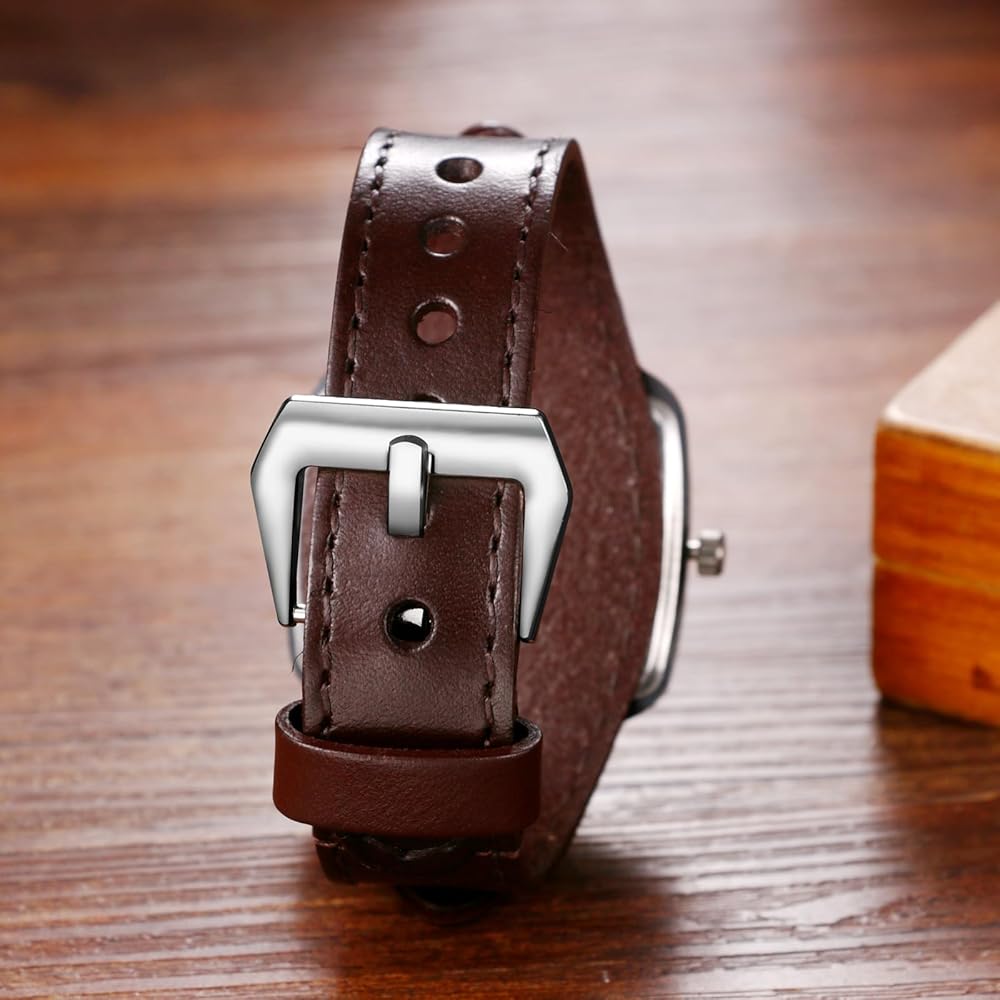 Square Unisex Leather Strap Sports Watch Waterproof Analog Quartz Fashion Watch for Casual Use