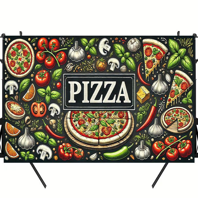 2D Flat Single-piece Food-themed Pizza Party Background Cloth Birthday Banner and Flag Supplies