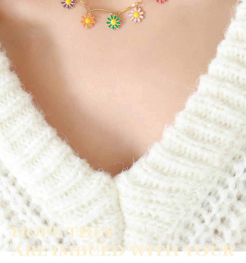 Niche Colorful Floral Drip Oil Pendant Necklace - Personalized Pastoral Autumn/Winter Style Jewelry