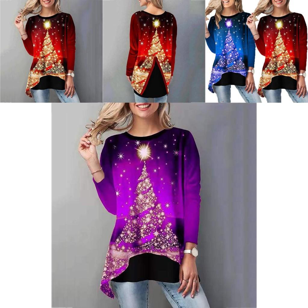 Women Christmas Tree Tops Cozy Long Sleeve Casual Xmas Pullover T Shirt Blouse
