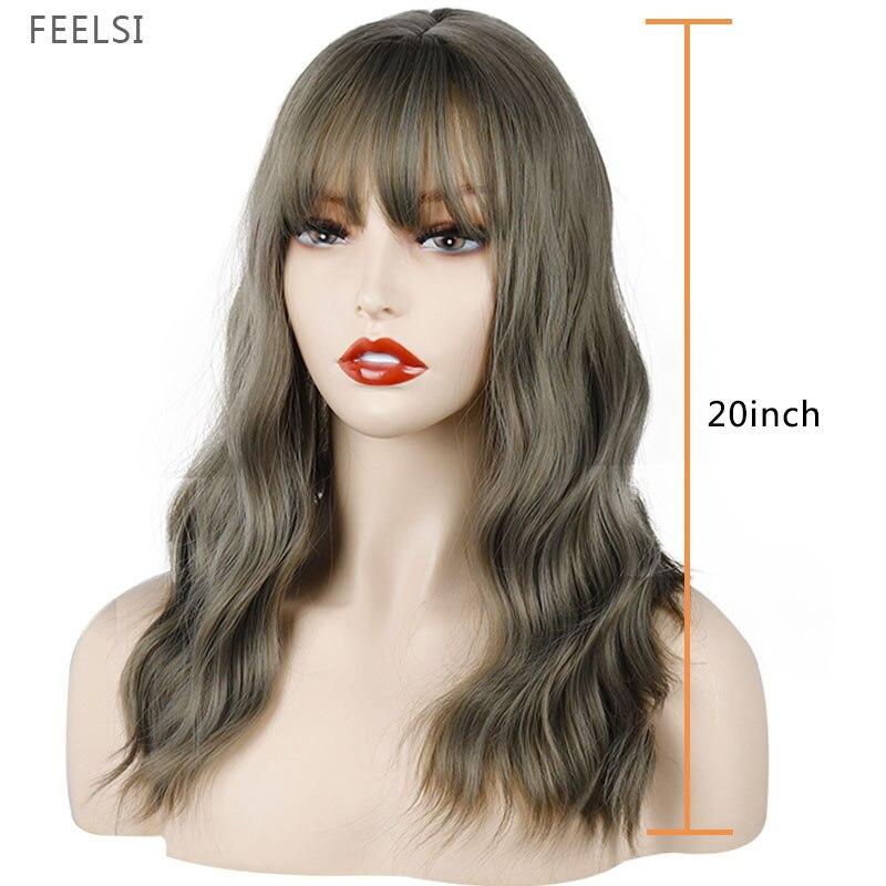 MERISIHAIR Long Brown Wavy Wig Synthetic Fiber Shoulder Length Wavy Wig Cosplay Water Wave Blonde Wigs for Women