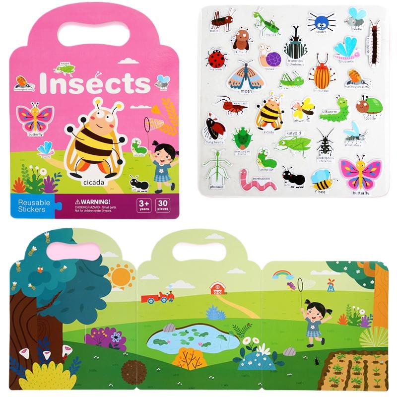 Reusable Bubble Sticker Book Set - 6 Themed Portable Activity Books Perfect for Kids' Imaginative Play and Fine Motor Skills