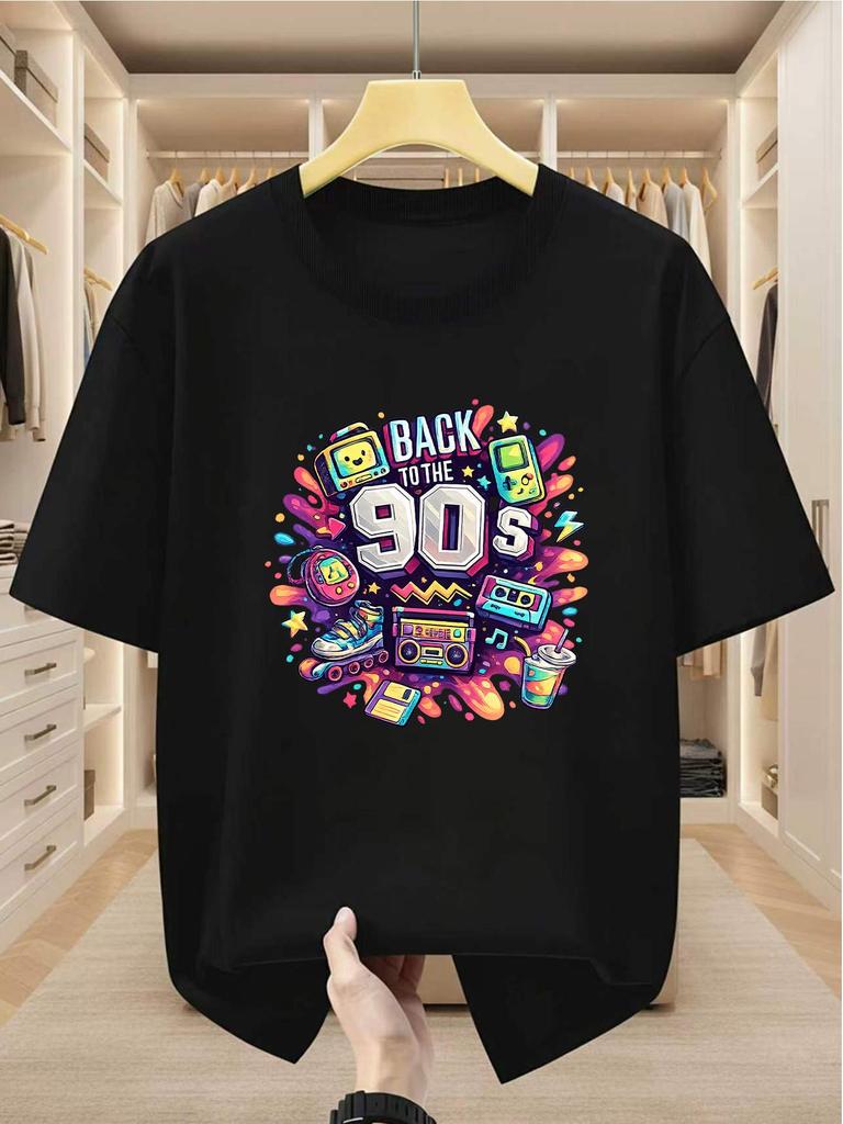 Plus Size Men'S T-Shirt 100% Retro Back to The 90S Nostalgic Element Print Casual Short Sleeve T-Shirt Comfortable Casual Short-Sleeved T-Shirt in Sum
