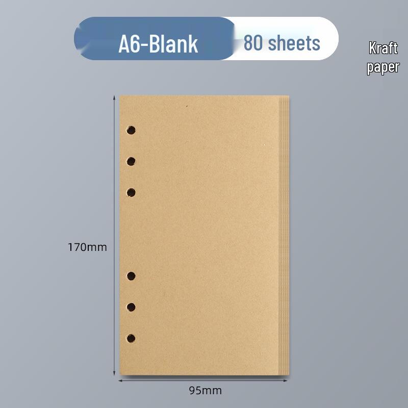 6-Loch A5 Kraftpapier Nachfüllung - 100g Blanko, karierte, linierte Seiten für Notizbücher