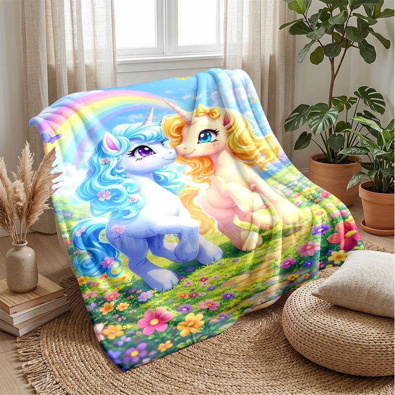 Unicorns Around Rainbow Sphere Theme Blanket Lightweight Warm Flannel Blanket Decorative Throw Blanket for Home Decoration