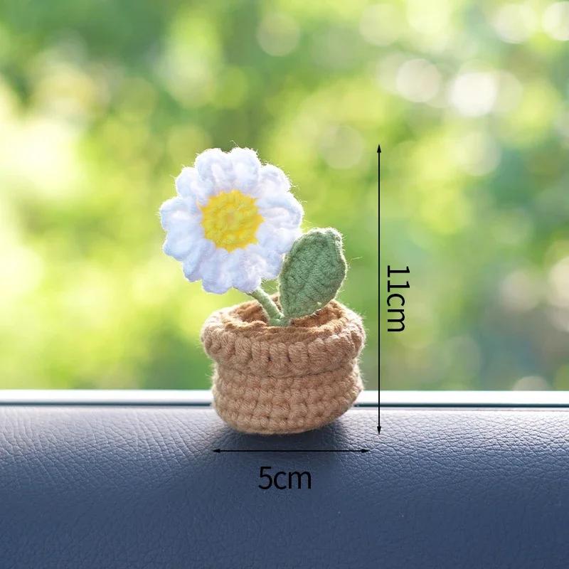 

Graduation Crochet Flower Decorative Potted Flowers Mini Hand-knitted Flower Bouquet Handwoven Simulation Gift Desktop Ornament 11X5 cm