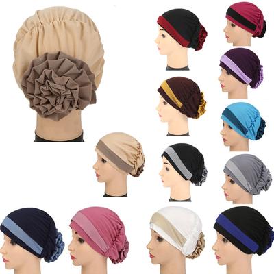 Solid Color Clean Plain Twist Pleasted Floral India Hat,Ruffle Cancer Chemo Beanie Turban,Long Hair Head Wrap Cap