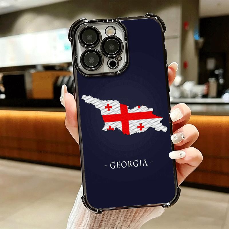 Georgia Passport Flag Plating Phone Case For Iphone 16 17 Pro Max Air 16E 14 15 Plus 12 13 Mini Anti-Fall Airabag Cover