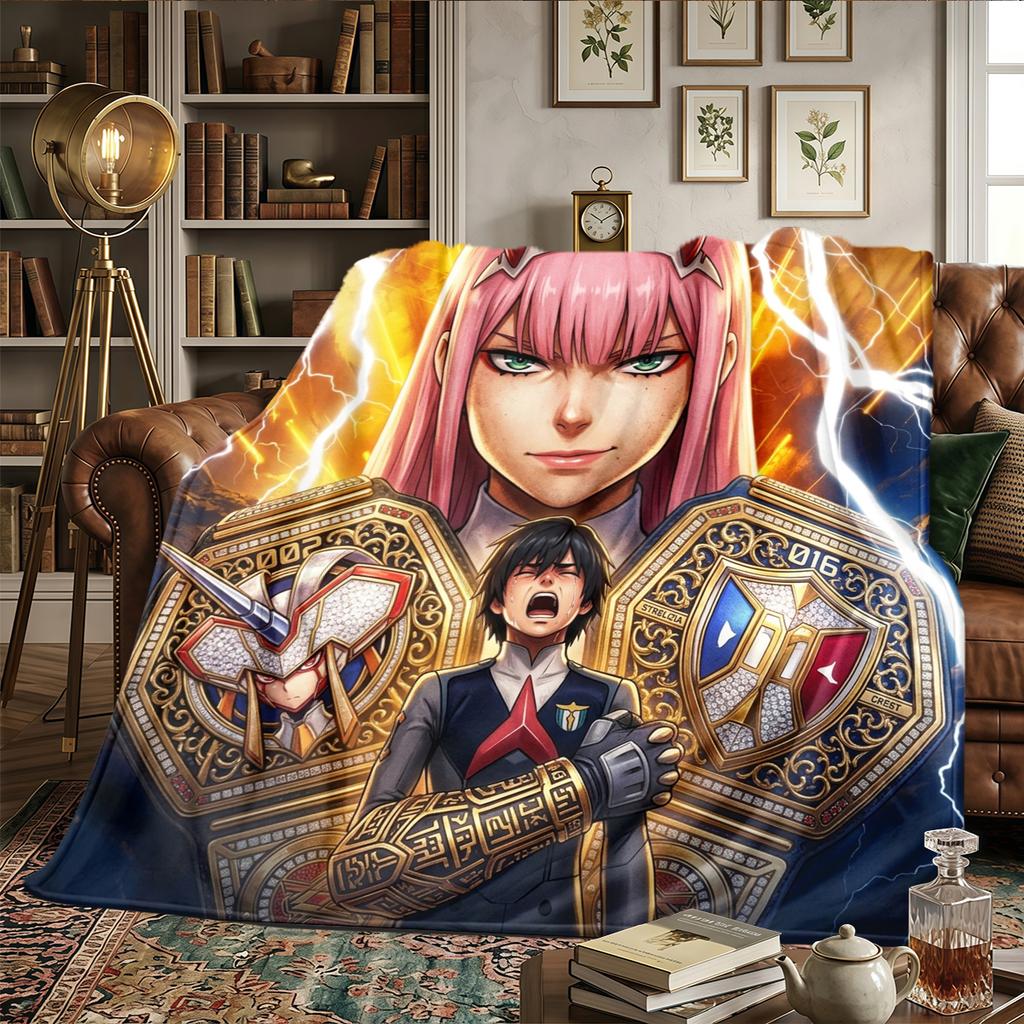 DARLING In the FRANXX Printed Warm Flannel Blanket Comfortable, Ideal for Bedrooms, Sofas, Beds, Chairs, Picnics, Travel -HE13