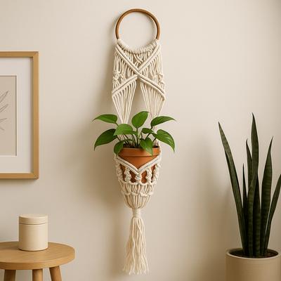 Macrame Plant Hanger - Long Rattan Hoop
