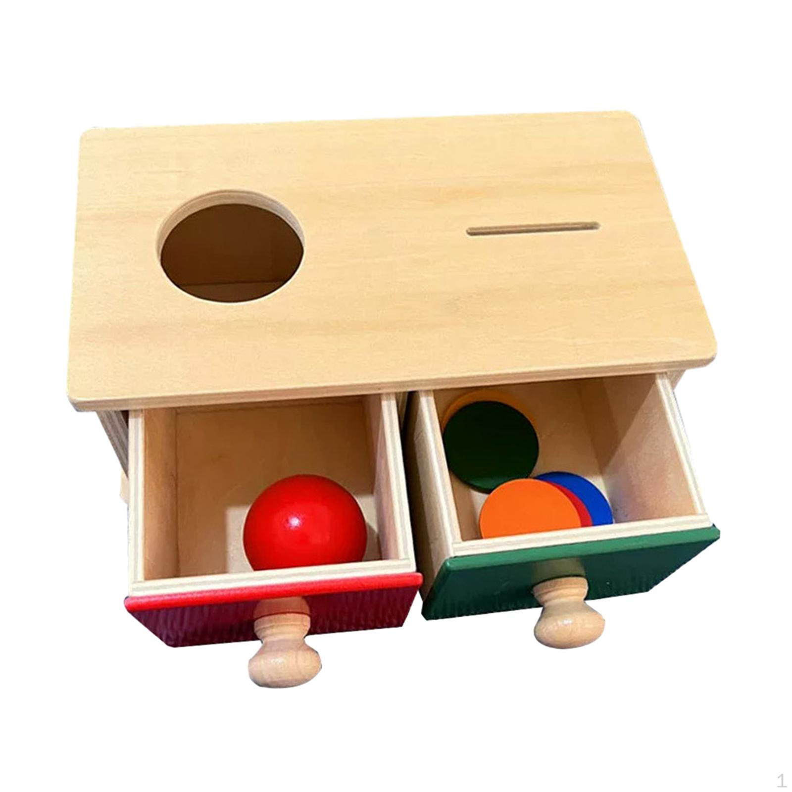 

Natural Wood Object Permanence Box for Infant Development 2 Drawers