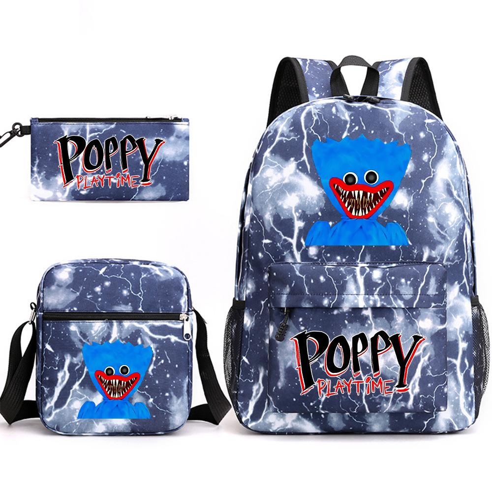 Friday Poppy Playtime Sausage Monster Doll Backpack Huggy Wuggy 3 PCS Set Book Bag for Boy Canvas Breathable Student School Bag
