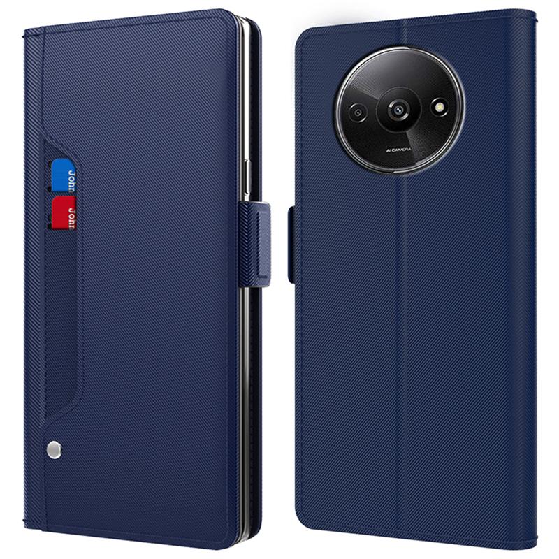 For Xiaomi Redmi A3/Poco C61 4G Leather Case PU+TPU Phone Flip Cover Mirror Design Card Holder Phone Shell with Stand