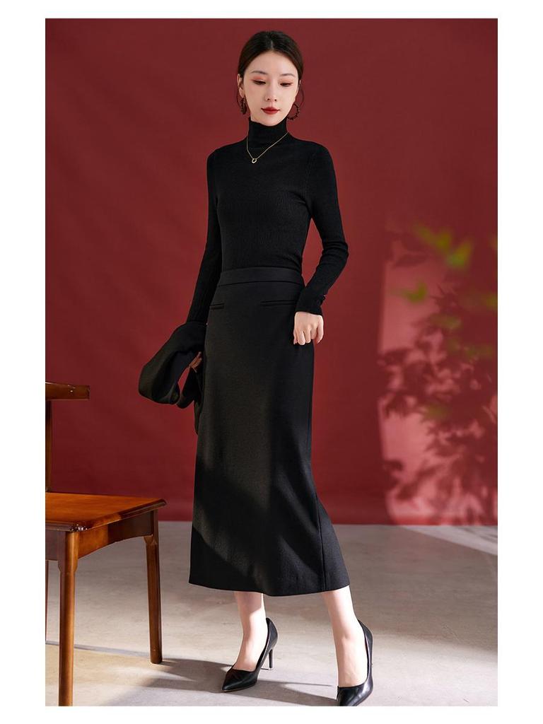 Women's Irregular Slimming High-Waist Draped Midi Skirt - Autumn/Winter Collection