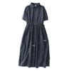 2026 Summer Women's High-End Chinese Style Cotton Linen Shirt Dress - Waist-Cinched, Slimming, Mid-Length Skirt
