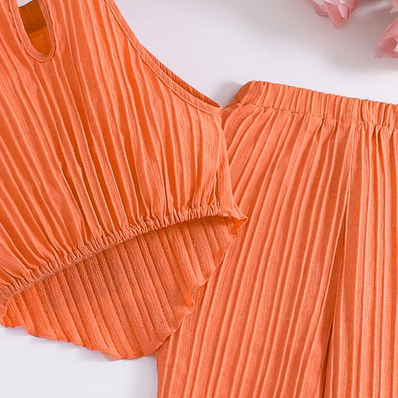 Μόδα για κορίτσια Καλοκαιρινό Παιδικό Κομψό Αμάνικο Top Casual Παντελόνι Κοστούμι δύο τεμαχίων