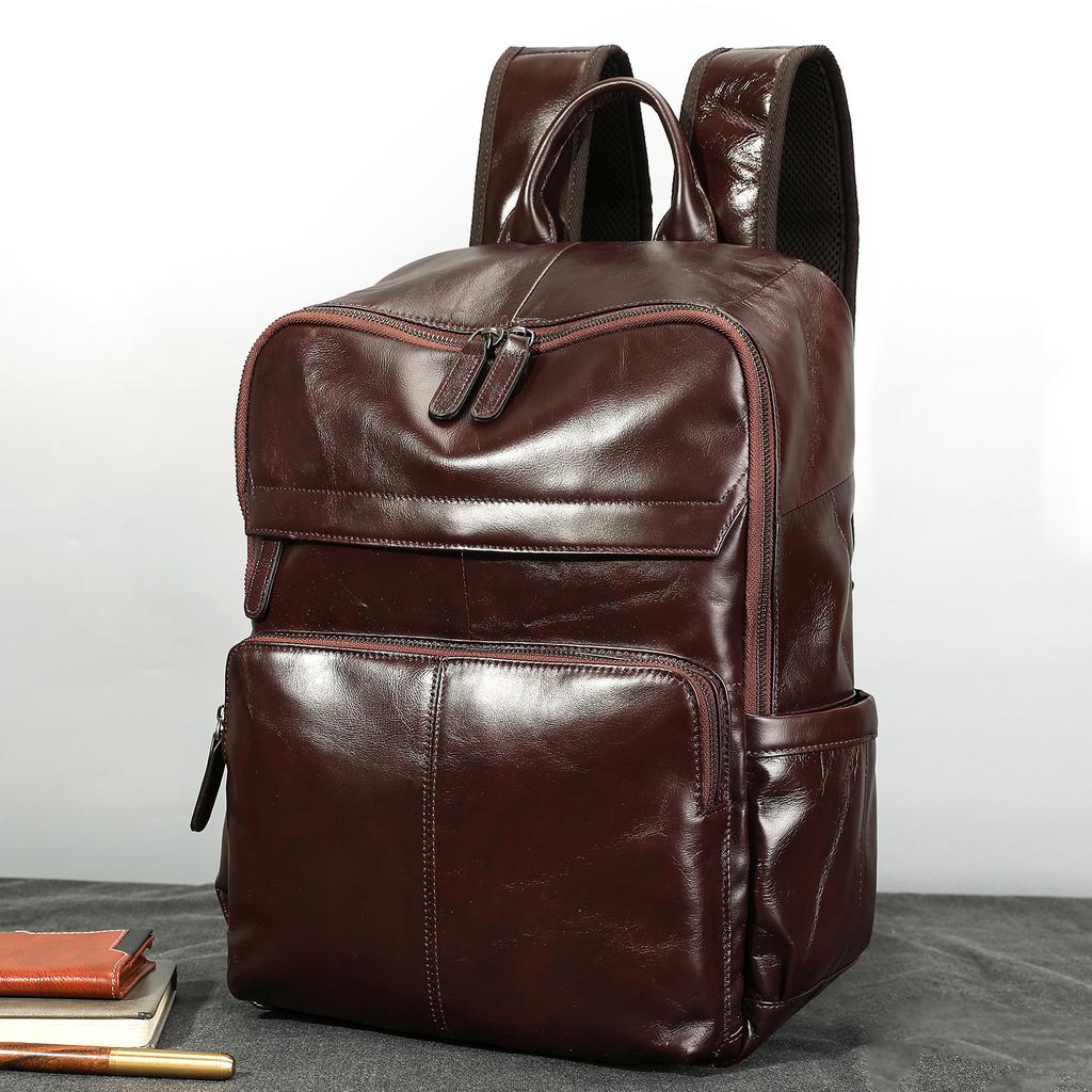 Genuine Leather Large-capacity Fashionable Double-shoulder Backpack for Business Commuting and Multi-functional Use