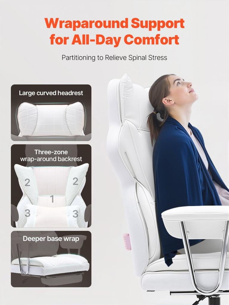 Reclining Office Chair with Footrest, Heavy Duty PU Leather Wide Office Chair, Big and Tall Executive Office Chairs with Lumbar Support, Strong Metal