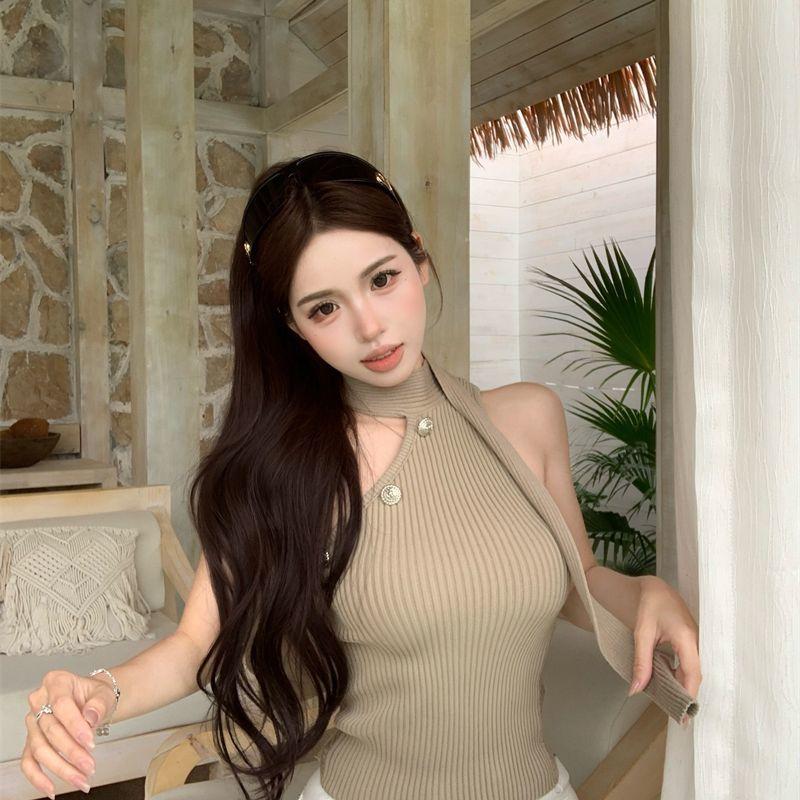 Knitted Halter Camisole Tank Top Women's Outerwear Summer Sexy Sleeveless Crop Top