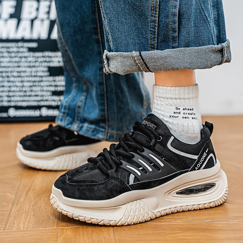 Tênis Esportivos Masculinos Casual Estilo de Rua Plataforma Tênis Estudantes Tamanho Grande Preto Tênis de Skate Aumento de Altura
