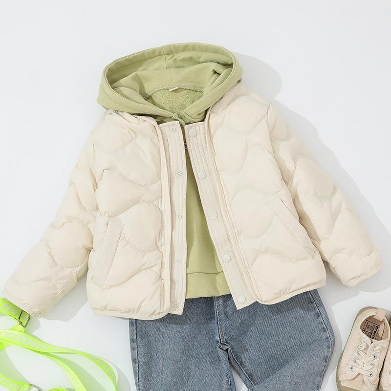 Weiße Daunenjacke für Jungen und Mädchen, mittlere und ältere Kinder, Daunen-Innenjacke, Langarm, locker, verdickt, Schuluniform-Artefakt