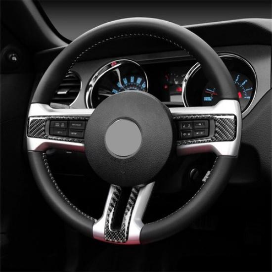 For Ford Mustang 09-13 Carbon Fiber Steering Wheel Decor Trim Sticker Black