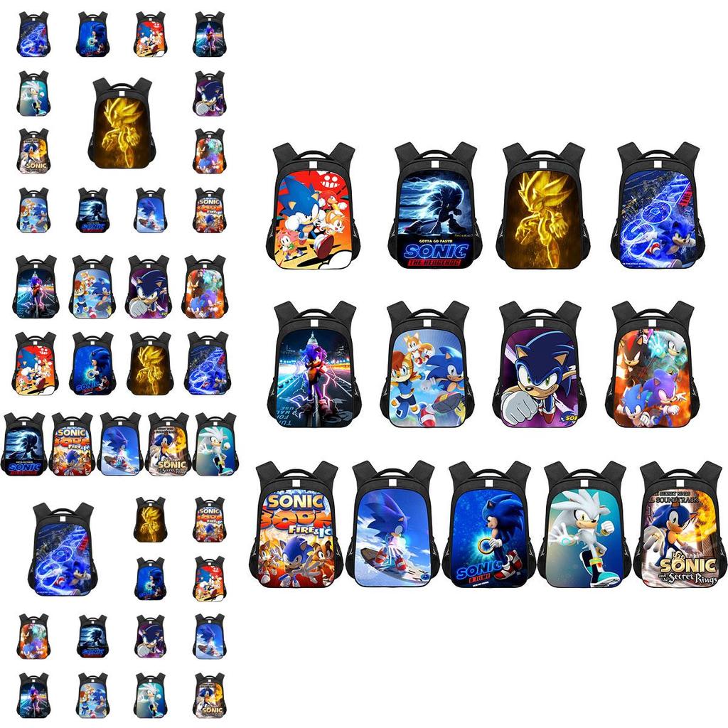 Sonic Cartoon Kids Backpack Durable Polyester Material 20-35l Capacity Zipper Closure Cushioned Shoulder Straps 44*30.5*16cm