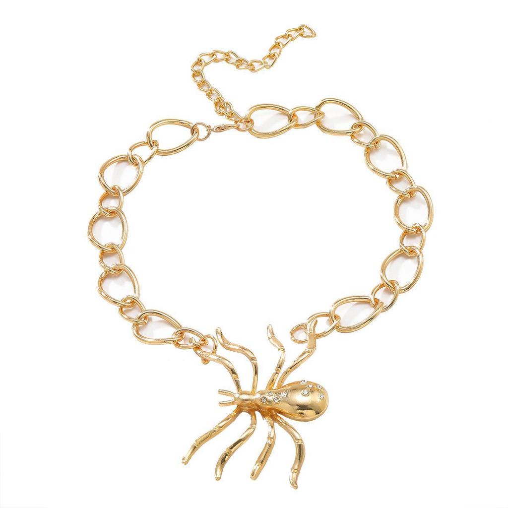 Exaggerated Gold Alloy Spider Pendant Necklace, Ring, Brooch, and Earrings Set