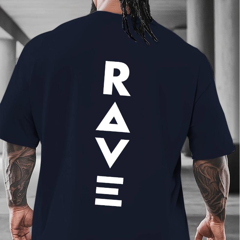 RAVE Letter Men's T Shirt Fitness Sports Cotton Tee Casual Oversized O-Neck Summer Spring Loose Top Streetwear Trendy O-Neck Top