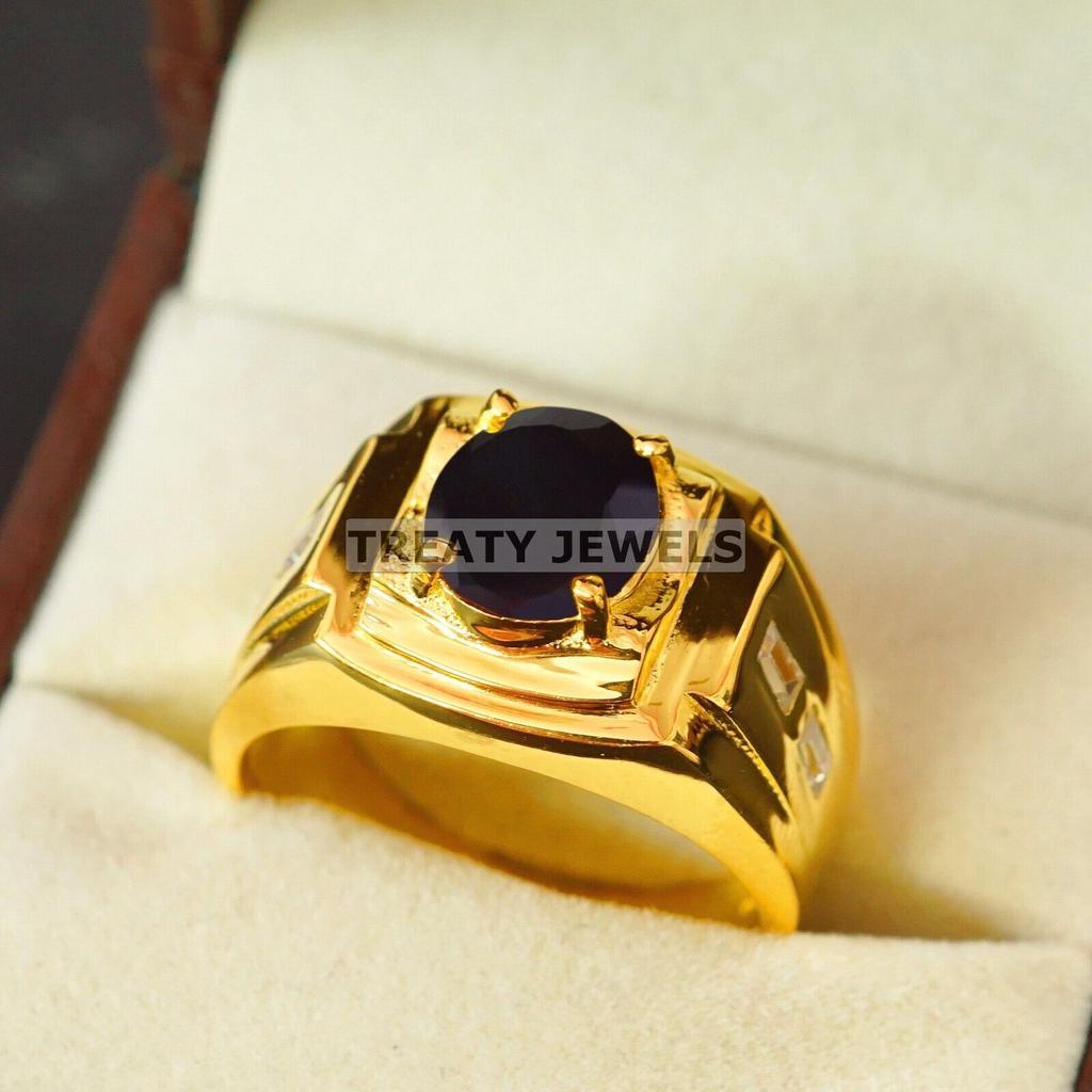 Black Onyx Oval Cut With 925 Silver Gold Plated Ring For Men's #A802 JL375666840896