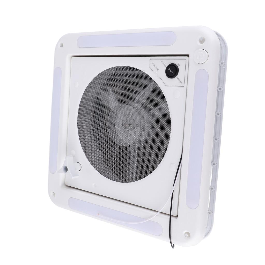 RV Roof Vent Fan 12V 360x360mm 10 Blades Dual Mode Air Inlet Outlet 4 LED Light for Camper Van Trail