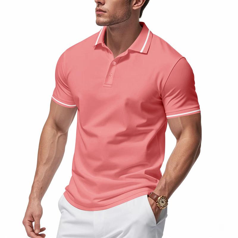 Summer New Men Short Sleeve Pure Color Lapel Polo Shirt Men Business Casual Golf Polo Shirt