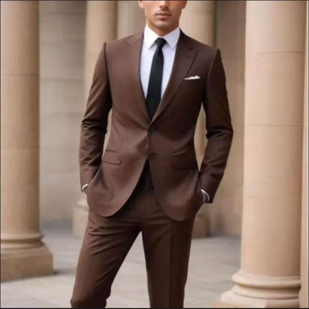 Black Men's Suits Single Breasted Peak Lapel Slim Fit Male Clothing Luxury 2 Piece Jacket Pants  Wedding Full Sets 2025