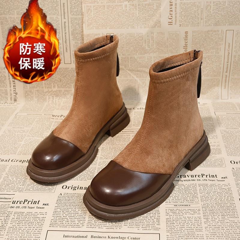 

Корейская версия женских ботинок Martin 2024 года, новые ретро-ботинки на осень и зиму, бархатные, толстые, эластичные, тонкие, ботинки на плоской подошве, короткие ботинки 40